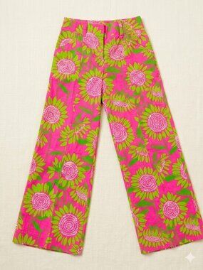 White Label Lilly Pulitzer Pink & Green Sunflower Wide Leg Pants